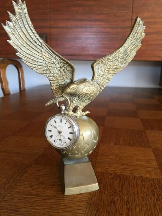 Antique Vintage American Eagle Brass Bronze Pocket Watch Holder Stand