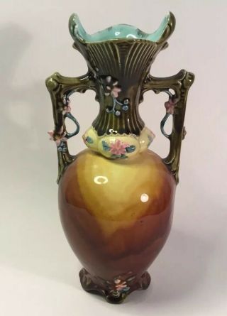Antique Austrian Art Nouveau - Jugendstil Majolica Amphora Vase C.  1890s