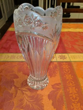 Leaded Cut Glass Crystal Vase With Frosted Floral Design