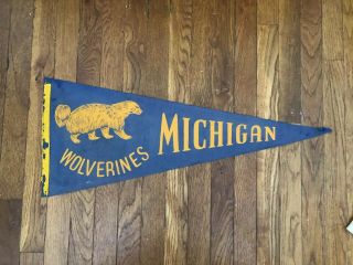 Rare Vintage 1940s 50s University Of Michigan Wolverines Pennant Felt Full Size