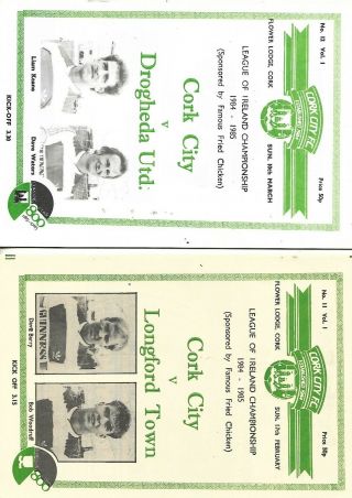 1984/5 Very Rare 2 Cork City League First Season V Drogheda And Longford