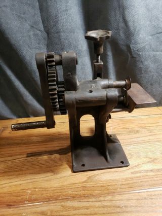 Antique Cast Iron Hand Crank Leather Cutting Machine Cobbler Trimmer Lace