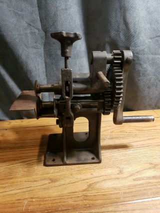 Antique Cast Iron Hand Crank Leather Cutting Machine Cobbler Trimmer lace 3
