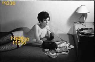 Nude Skinny Girl W Cigarette,  Lp Player,  Shadow 1970s Fine Art Vintage Negative