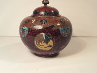 Antique Meiji Japanese Cloisonne Goldstone Koro Censer Lidded Jar