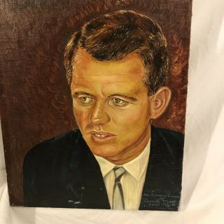 Antique Oil Painting Attorney General Robert F Kenndy By Daniel Moore June 1962