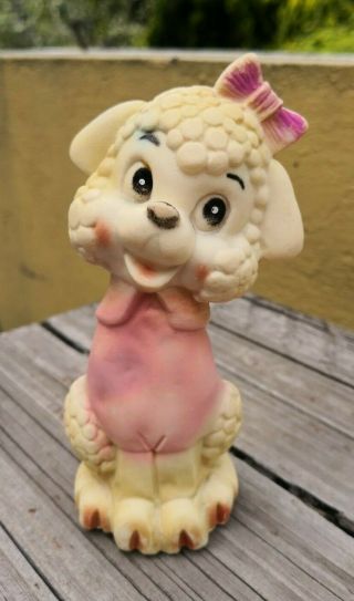 Vtg Rare Mexican Squeaky Rubber Toy Happy French Poodle Dog With Bow Squeaks