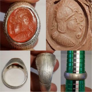 Rare Unique Agate Stone Sassanian King Seal Stone Intaglio Ring 48