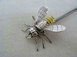 Fine & Rare Antique Silver & Enamel Hinged Hat Pin In The Form Of A Wasp.