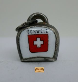 Antique Vintage Sterling Silver Schweiz Enamel Bell Charm 2 Grams - B059 - 33