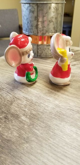 RARE VINTAGE Christmas White Mice Bone China Figurines LOOK 2