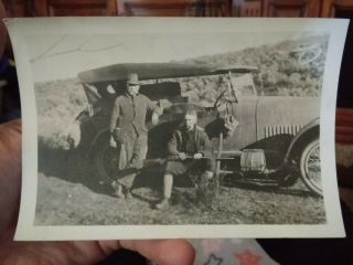 Antique Photo Of Men With Gun And Car At Yellowstone National Park
