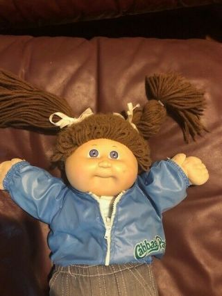 Vintage 1978 - 1983 Cabbage Patch Doll Brown Hair W/ Rare Purple Eyes And Clothes