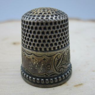 Antique Sterling Silver Ketcham & Mcdougall Sewing Thimble Floral Mkd Size 9