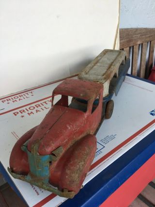 VINTAGE MARX TOY PLYMOUTH CAB AUTO TRANSPORT BIG RIG TRUCK TRACTOR TRAILER RARE 2