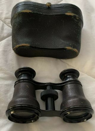 Antique Binoculars Chevalier Opticien Paris Leather Brass Opera Glasses Civilwar