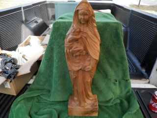 Rare Vintage Carved Wood Mary & Baby Jesus Statue 23 " Tall Estate Find