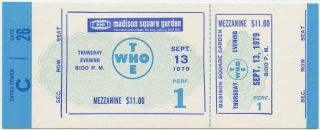 Rare The Who Full Concert Ticket From Msg Nyc Us Tour September 13 1979