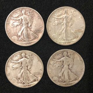 4x.  90 Silver Walking Liberty Half Dollars $2.  00 Face Antique Us Coins = 49.  36g