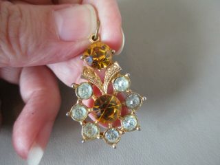 Antique Vintage Edwardian Art Deco Gold Fill Amber Crystal Paste Fob Pendant Old