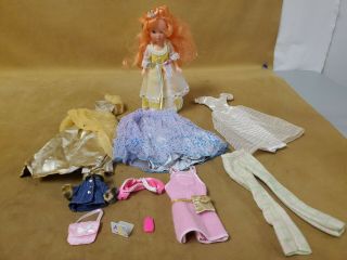 Vintage Lady Lovely Locks Doll With Dress & Other Clothes Orange Hair 1986 Tcfc