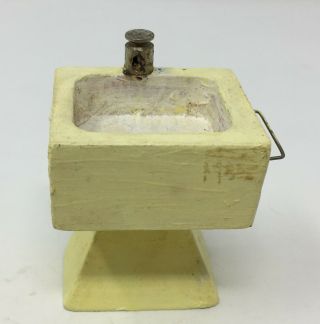 Vintage Dollhouse Miniature Wood Hand Painted Bathroom Sink Wash Basin