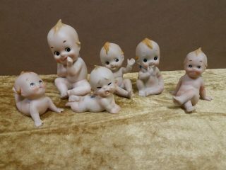 Lefton Kewpie Baby Doll Set Of 6 Bisque Porcelain Figurine Babies