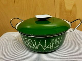 Rare Cathrineholm Vintage Mid - Century Modern Green Sticks Enamelware Pan/pot