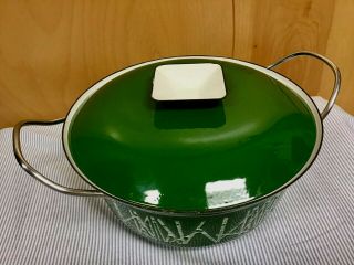 RARE Cathrineholm Vintage MID - CENTURY MODERN Green STICKS Enamelware Pan/Pot 3