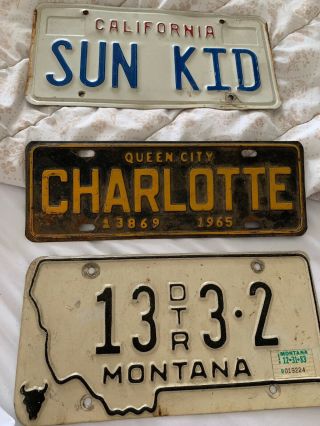 Rare & California Montana Queen City Sun Kid License Plate Plates 3 Old