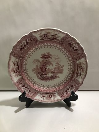 Antique Red Staffordshire Transferware Canova Plate 1840s Large Urn 2