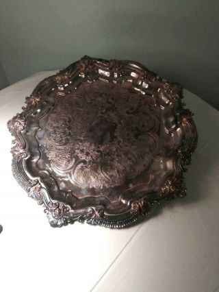 Vintage Silver Plated Tray Round Unknown Hallmark On Back 3 Footed