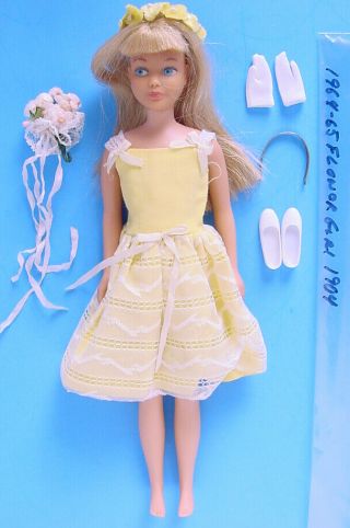 1964 - 65 Blonde Skipper Doll In 1904 Flower Girl Outfit For Barbie Wedding Day