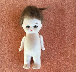 Antique Small Bisque Doll Glass Eyes Wig Germany 6 - 6 1/2