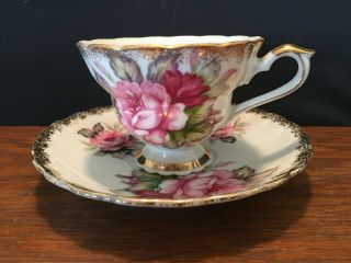 Vintage Pink Rose Gold Trim Tea Cup & Saucer