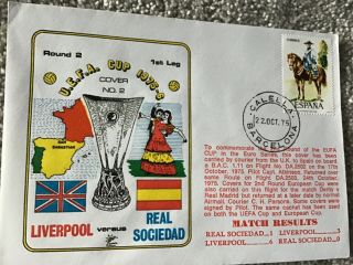 Rare Football First Day Cover 1975 Uefa Cup Liverpool V Real Sociedad