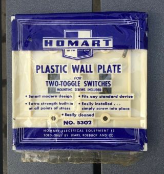 Vintage Plastic Two Toggle Wall Light Switch Plate Nos Nip Homart Ivory 1950 
