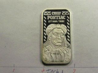 Chief Pontiac Ottawa Tribe Indian 1975 Vintage 999 Silver Bar Coin Rare D