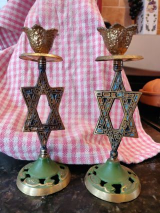 Antique Star Of David Candle Holders Set Of 2 Made In Israel Gold Tone Hannukah