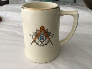 Antique Ceramic Masonic Freemason Compass Stein Tankard Mug Usa