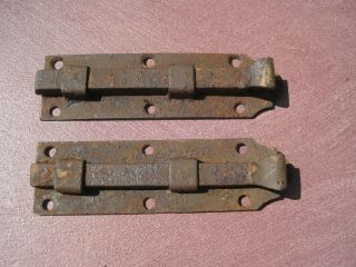 2 Antique Door Sliding Cast Iron Bar Locks Vintage Architectural Hardware Latch