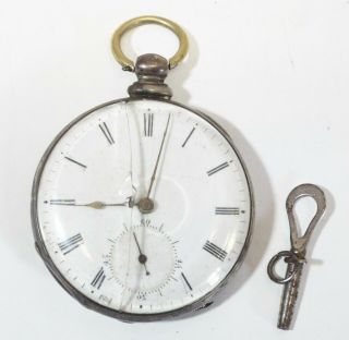 Old Antique M.  J.  Tobias & Co.  13 Jewel Coin Silver Key Wind Pocket Watch W/ Key