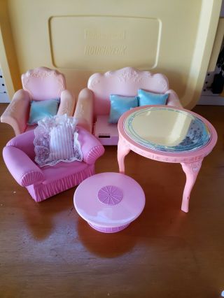 Vintage 1984 & 1987 Sweet Roses Barbie Sofa Bed,  2 Chairs & 2 Tables & 5 Pillows