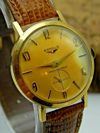 Vintage Benrus Shock Absorber 20micron Gold Plated 17 Jewel Wrist Watch Dn2f
