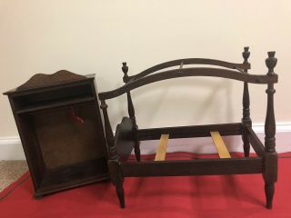 Vintage Wooden 4 Posters Canopy Doll Bed By Richwood Toys 7” - 9 " Doll & Armoire