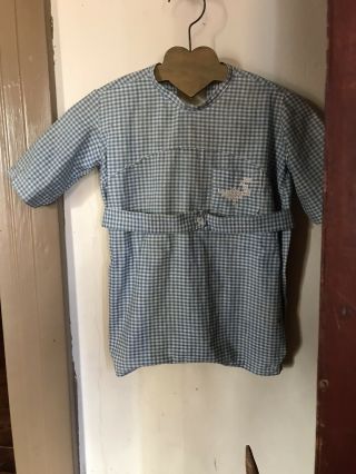 Old Antique Blue White Childs Homespun One Piece Romper Outfit Textile Aafa
