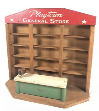 Vintage Playtown General Store Dollhouse Wood Pine - Hard To Find Rare