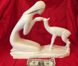 Rare Vtg 1981 Austin Productions La Pointe Kneeling Woman Fawn Statue Sculpture