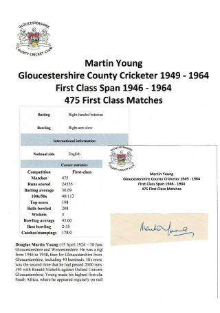 Martin Young Gloucestershire County Cricketer 1949 - 1964 Rare Autograph