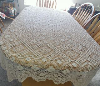 Antique Crochet Lace Tablecloth Table Cloth 56x53 Vintage Bedspread Bed Spread 3